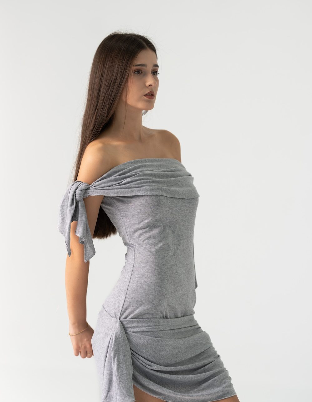 Chloe Dress in Grey Cotton - Image 2