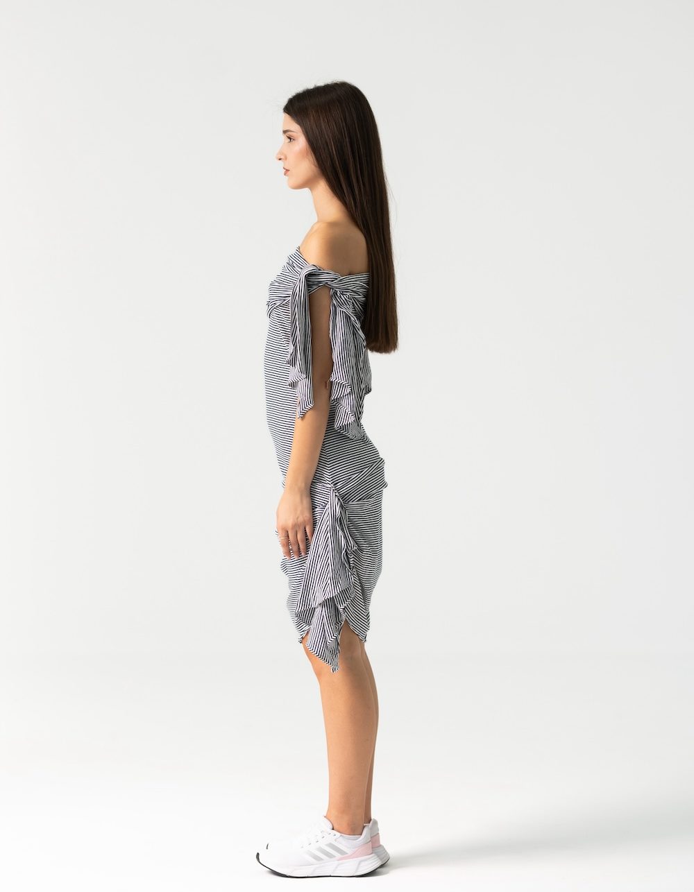 Chloe Dress in Black and White Striped Cotton - Image 3