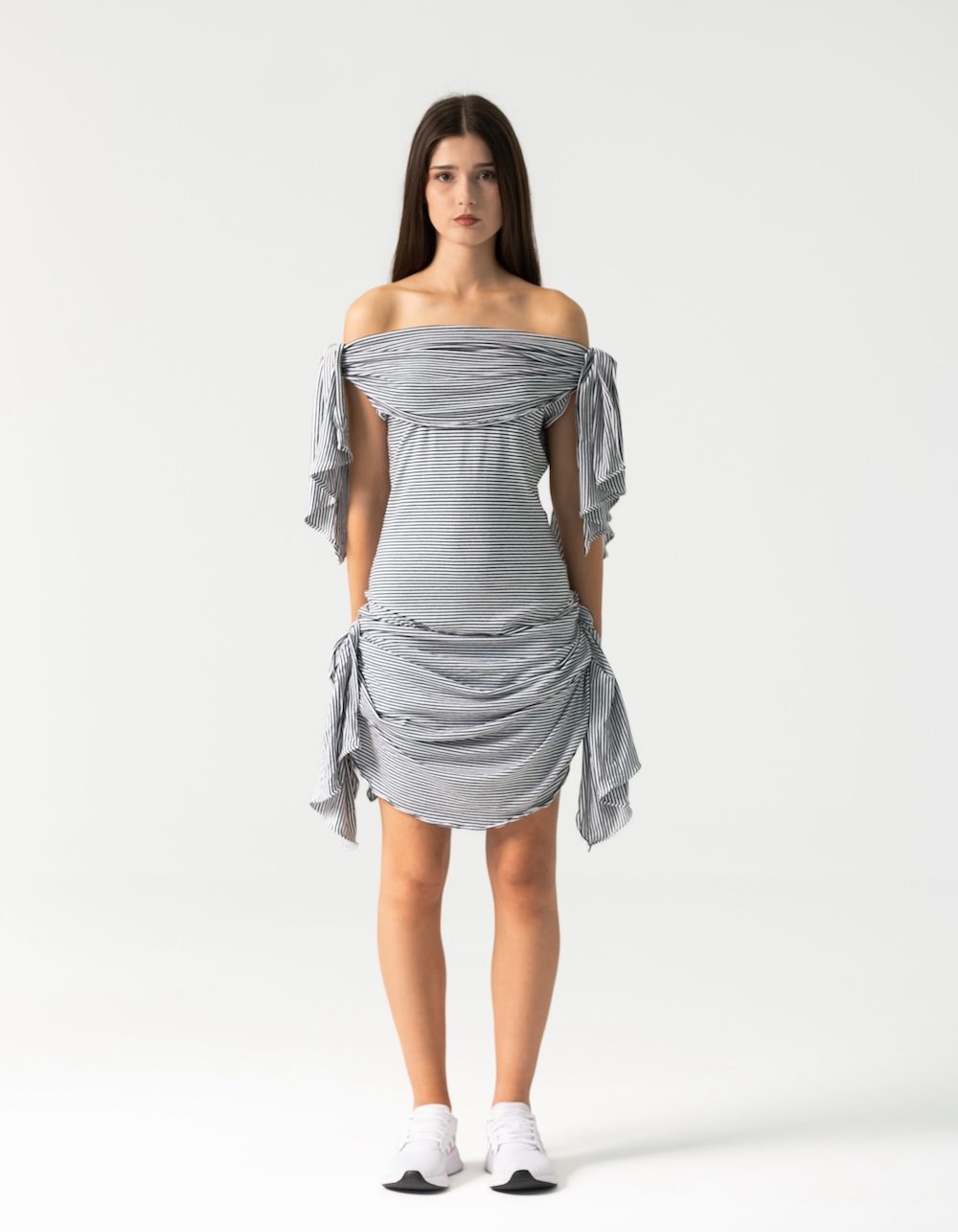 Chloe Dress in Black and White Striped Cotton